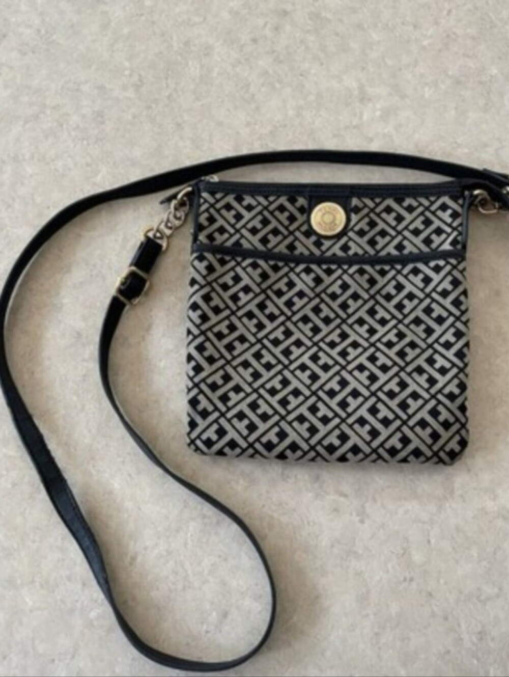 Tommy Hilfiger Navy & Gray/Blue Signature Geometric Pattern Crossbody Bag